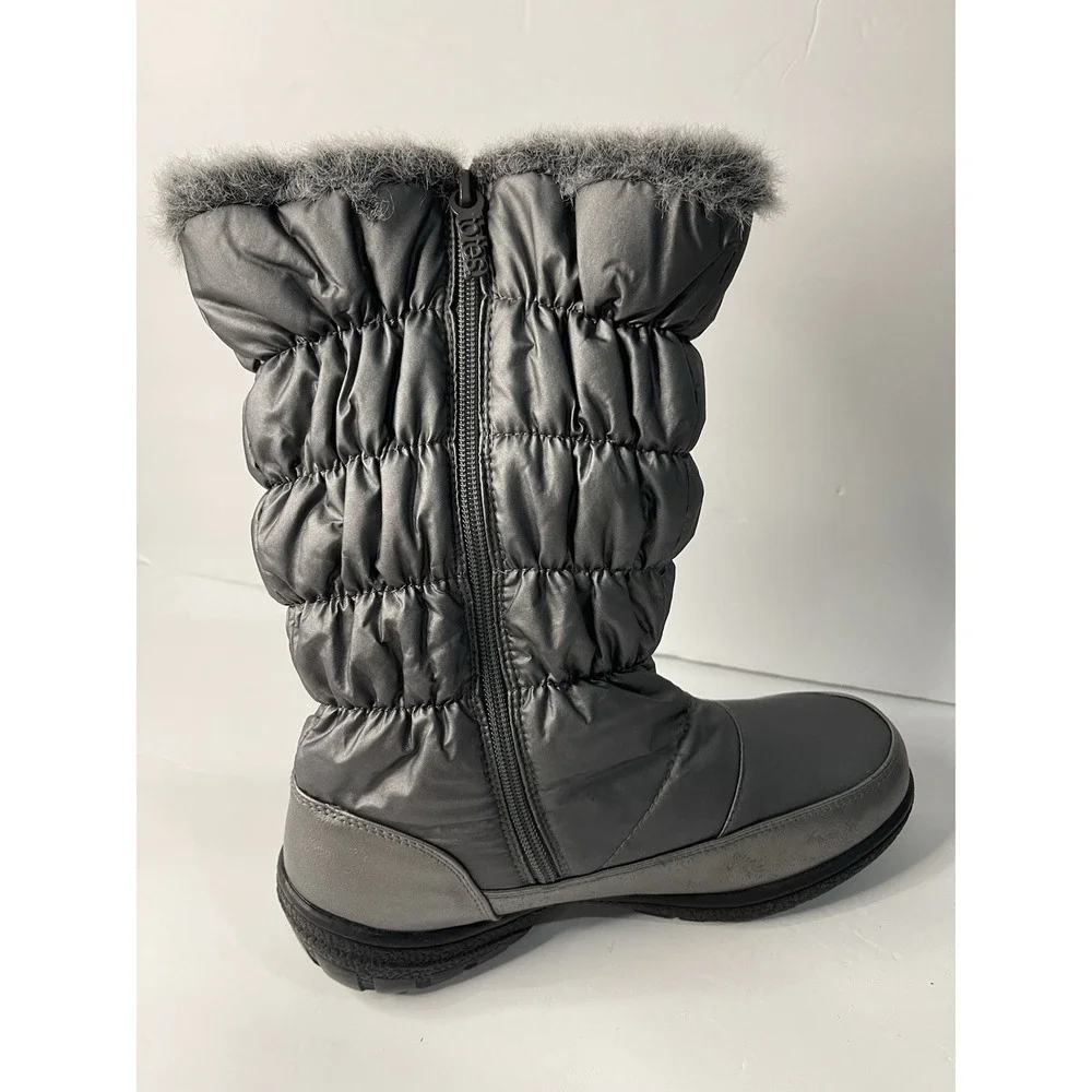 Totes bryce buckle side zip faux fur lined gray snow boot waterproof 9M